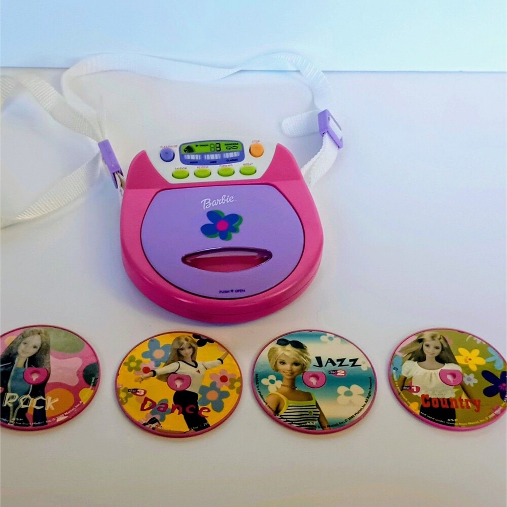 Barbie Portable CD Player 2000 Mattel Pink Kids Works Battery Tested 4 CDS TOY